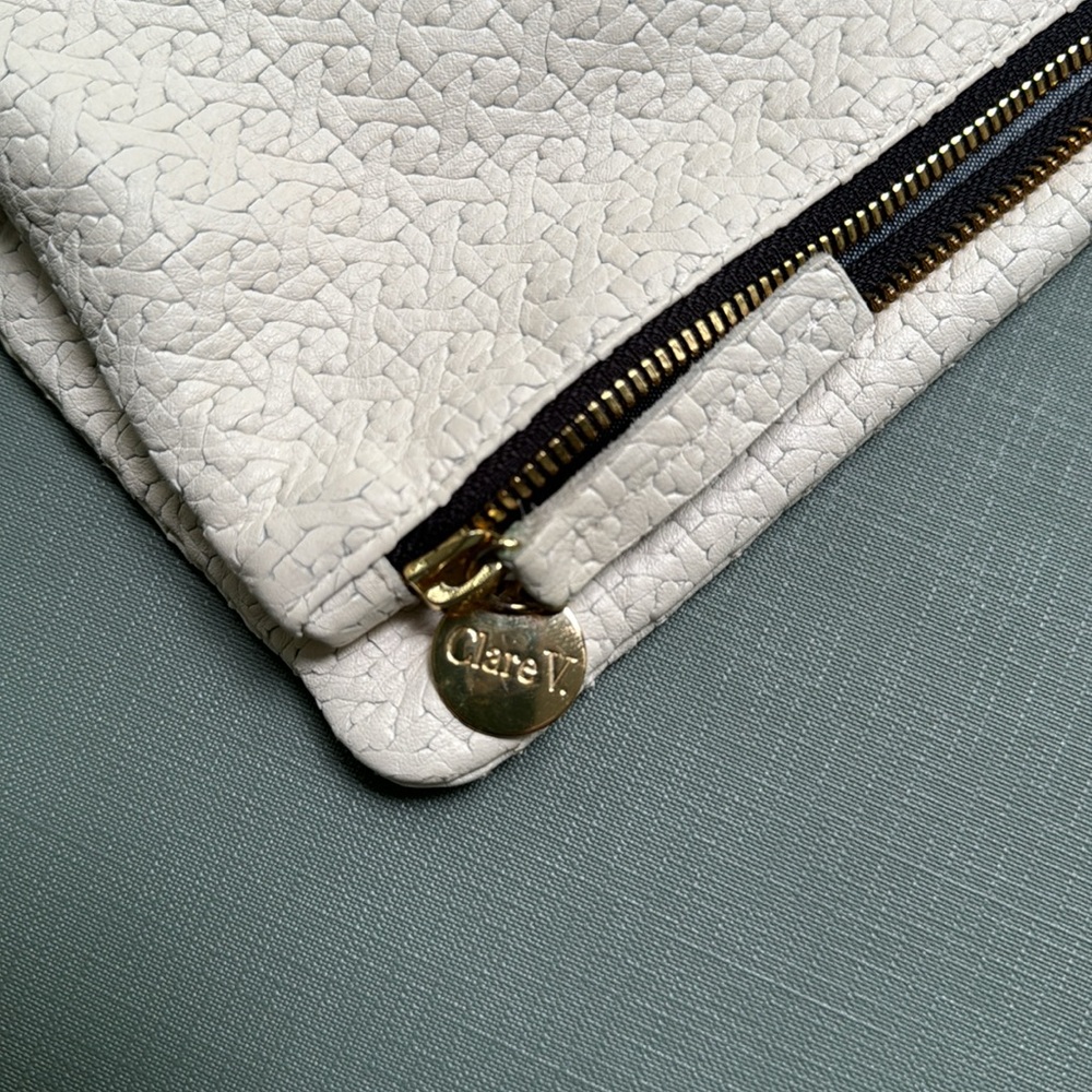 Clare V Foldover Clutch in Creamy Woven Lattice Pattern